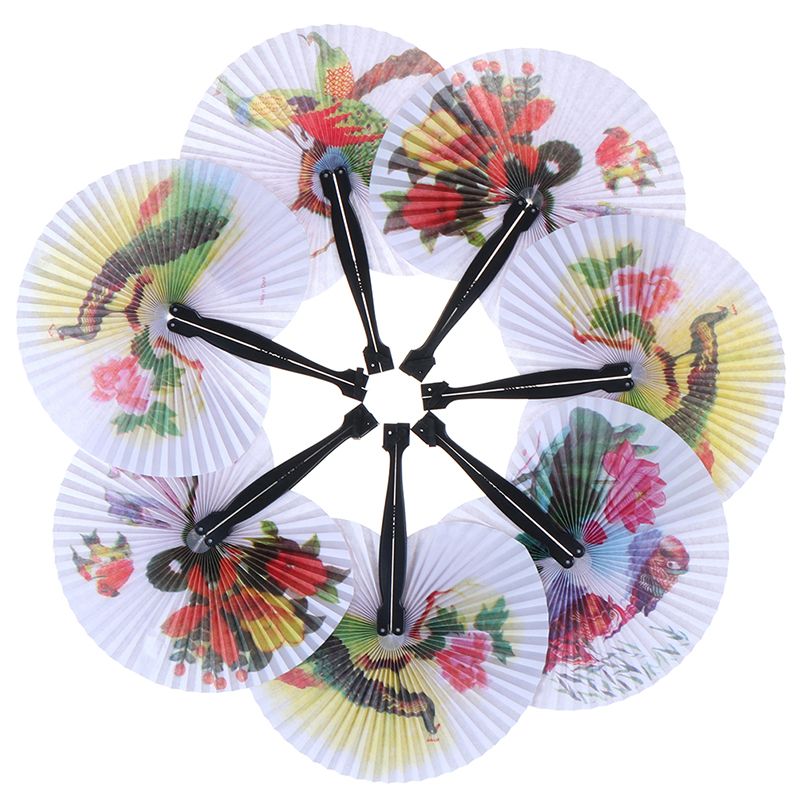 Gift Hand Fan Female Decorative Folding Party Decor Pocket Paper Fan Handheld Round Chinese Fan Chic Printed Circle
