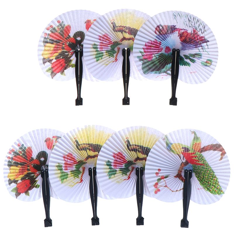 Gift Hand Fan Female Decorative Folding Party Decor Pocket Paper Fan Handheld Round Chinese Fan Chic Printed Circle