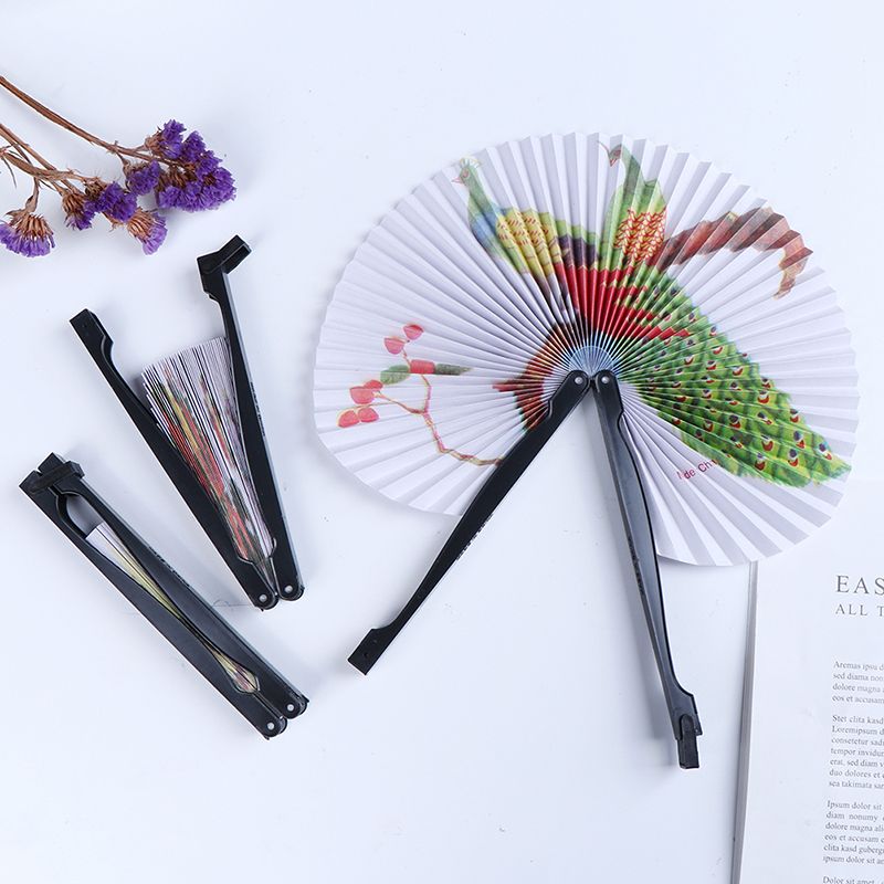 Gift Hand Fan Female Decorative Folding Party Decor Pocket Paper Fan Handheld Round Chinese Fan Chic Printed Circle