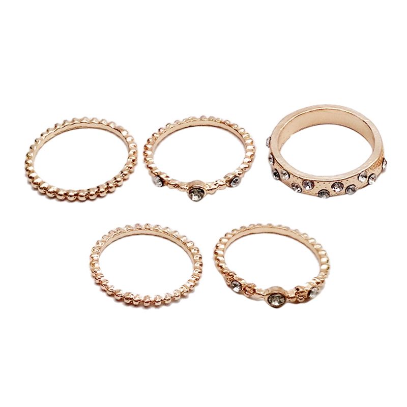 5 PCS/Set Fashion Women Rose Gold Rhinestone Elegant Rings Jewelry Set, Size:6
