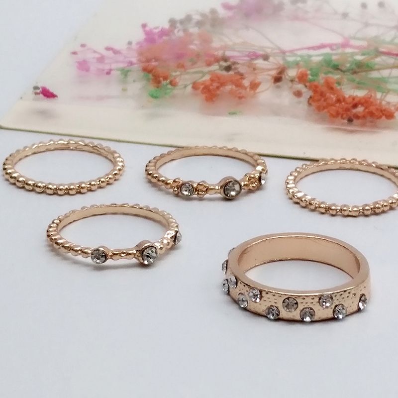 5 PCS/Set Fashion Women Rose Gold Rhinestone Elegant Rings Jewelry Set, Size:6