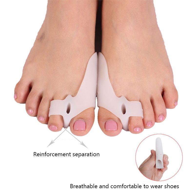 2PCS Silicone Thumb Corrector Bunion Little Toe Protector Separator Hallux Valgus Finger Straightener Foot Care Relief Pads-White-S