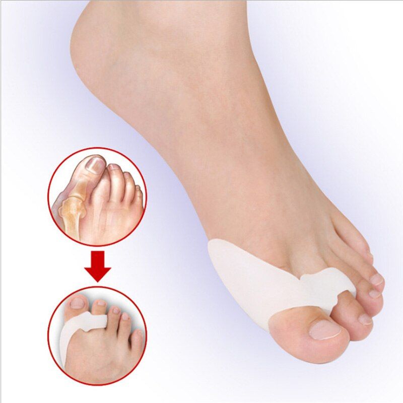 2PCS Silicone Thumb Corrector Bunion Little Toe Protector Separator Hallux Valgus Finger Straightener Foot Care Relief Pads-White-S