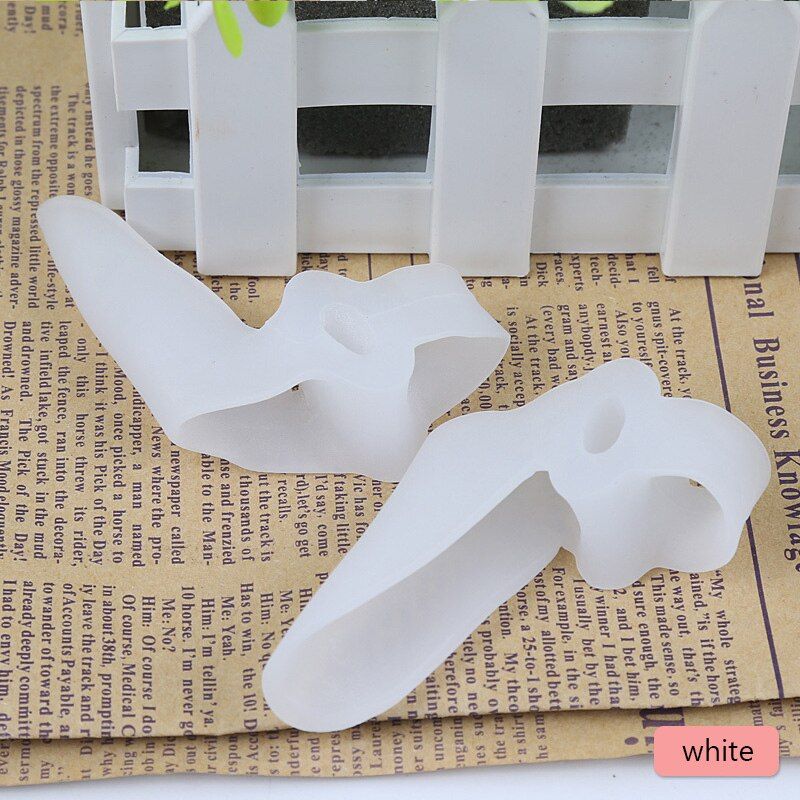 2PCS Silicone Thumb Corrector Bunion Little Toe Protector Separator Hallux Valgus Finger Straightener Foot Care Relief Pads-White-S