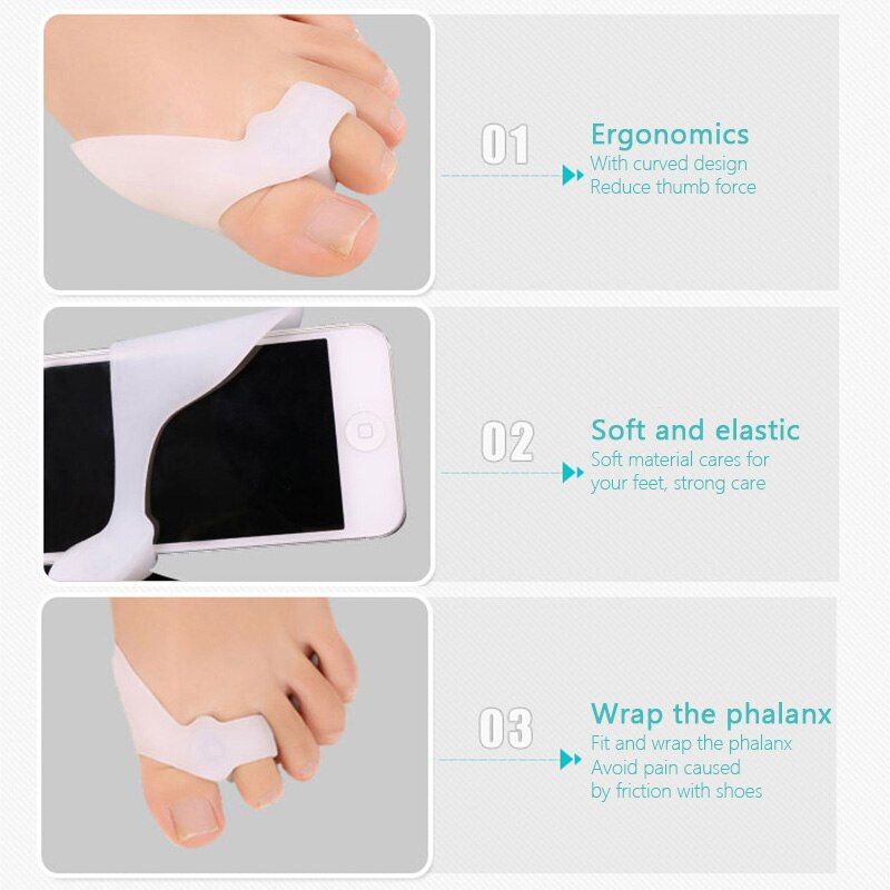 2PCS Silicone Thumb Corrector Bunion Little Toe Protector Separator Hallux Valgus Finger Straightener Foot Care Relief Pads-White-S
