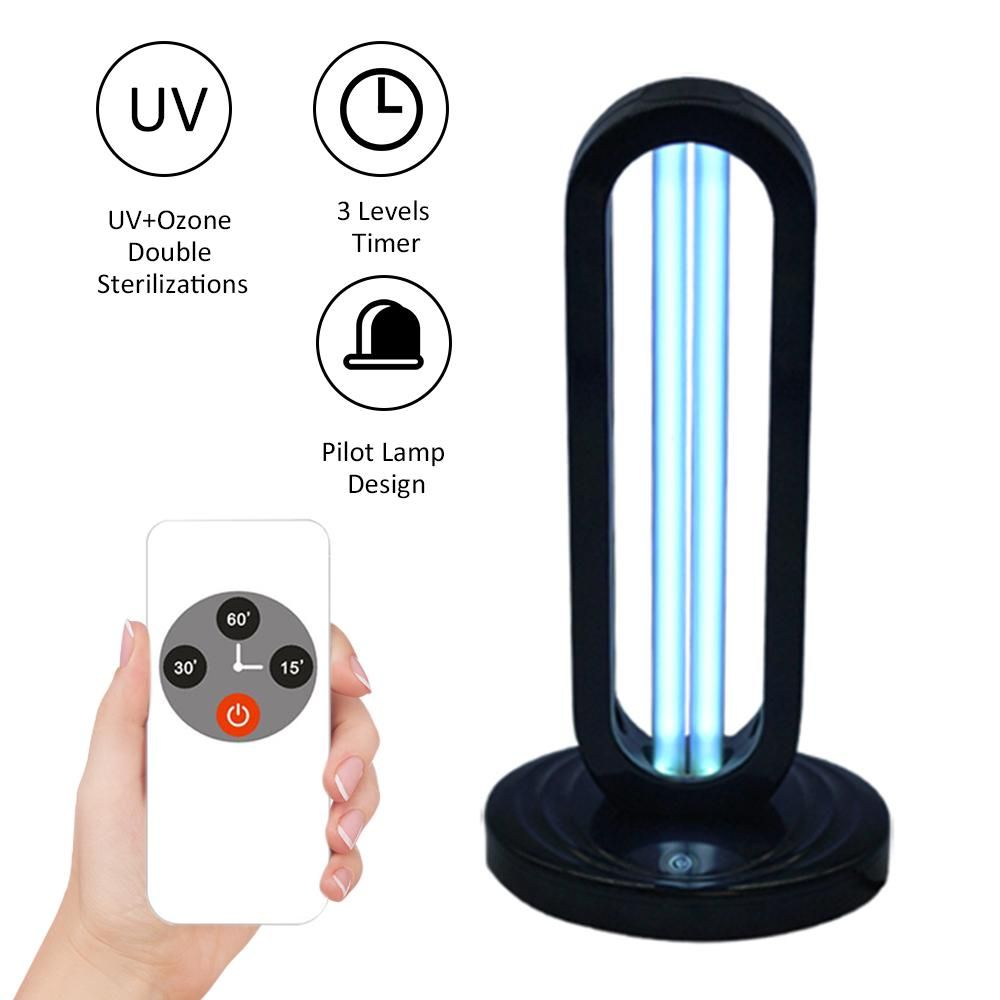 A C 220 V 38 W 254NM UV+ Ozone Timer Light with Remote Control Lamp 3 Levels Adjustable T-ime Setting Timing Function Working Modes Indicator Pilot Lamp Design Mini Portable for Home Livng Room Dining Room Bedroom Office