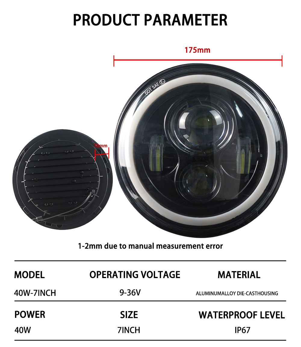 40W 7 Inch Work Light Round LED Car