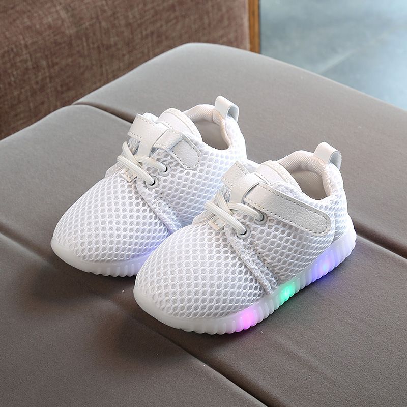 Children's Shoes LED Breathable Light Sports Shoes-White