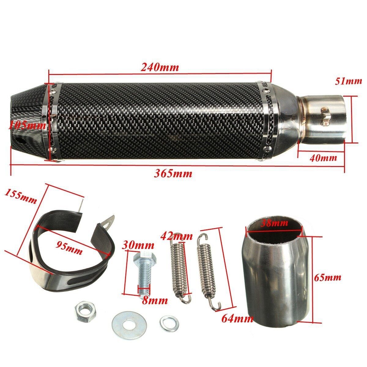 38-51 Motorcycle Carbon Fiber Exhaust Muffler Pipe Removable Silencer DB Killer