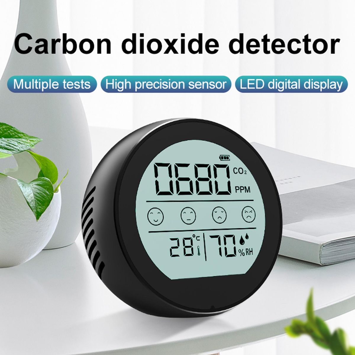 1 Set Air Quality Detector Humidity Temperature Carbon Dioxide Monitor Black