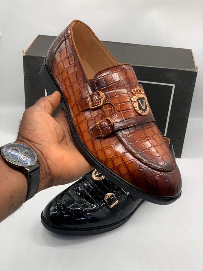 VANGELO BUKKLE HEEL LEATHER  SHOES BROWN