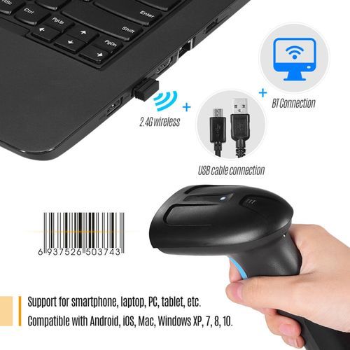 Handheld 3-in-1 Barcode Scanner BT & 2.4G Wireless & Wired