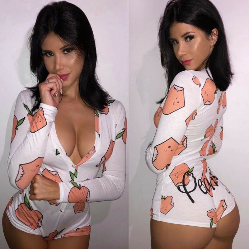 Womens V Neck Bodysuit Bodycon Sexy Sleepwear Ladies Long Sleeves Shorts Romper Bodysuit Leotard Tretchy Minimalist Bodysuits(#White Spicy)