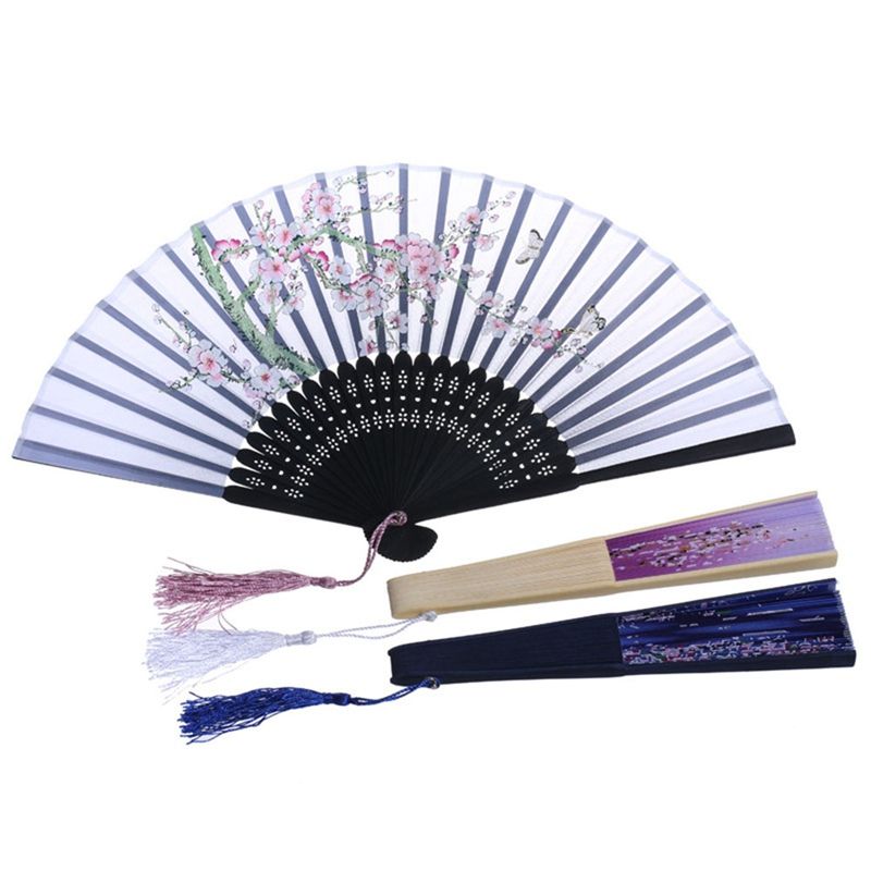 Vintage Style Flower Fan Folding Dancing Fold Dress Fan Lace Fancy Pattern Chinese Hand And Butterfly Bar
