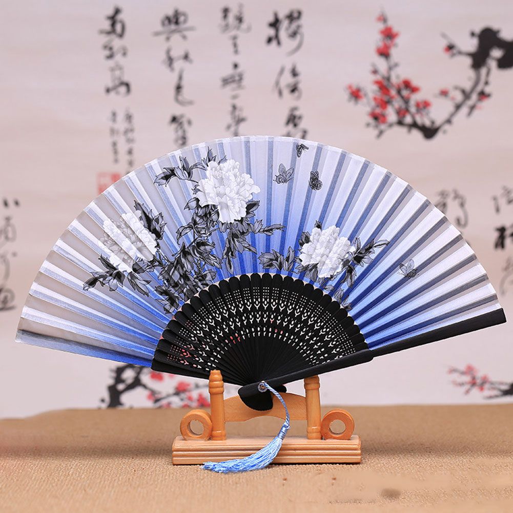 Flowers HKS99 Pattern Girls Folding Women Bamboo Fans Butterfly For Folding Handheld Fans Tassel