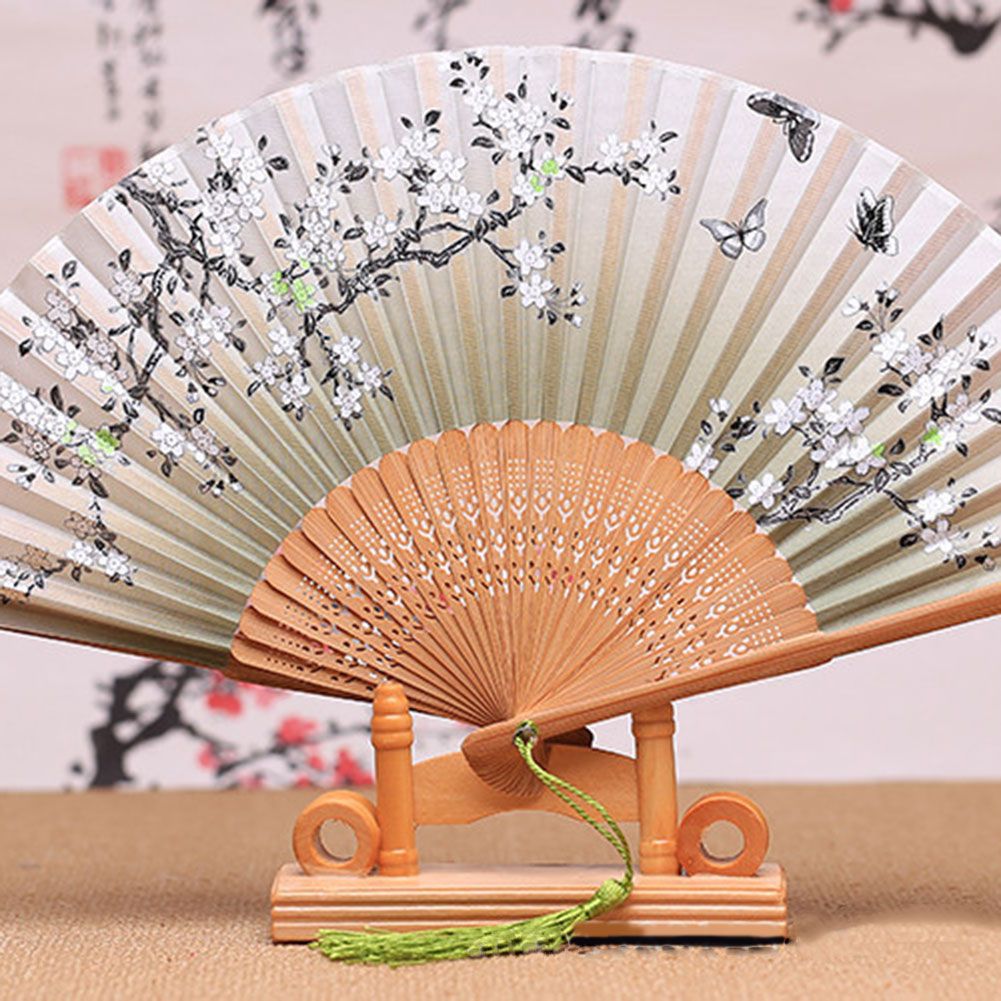 Flowers HKS99 Pattern Girls Folding Women Bamboo Fans Butterfly For Folding Handheld Fans Tassel