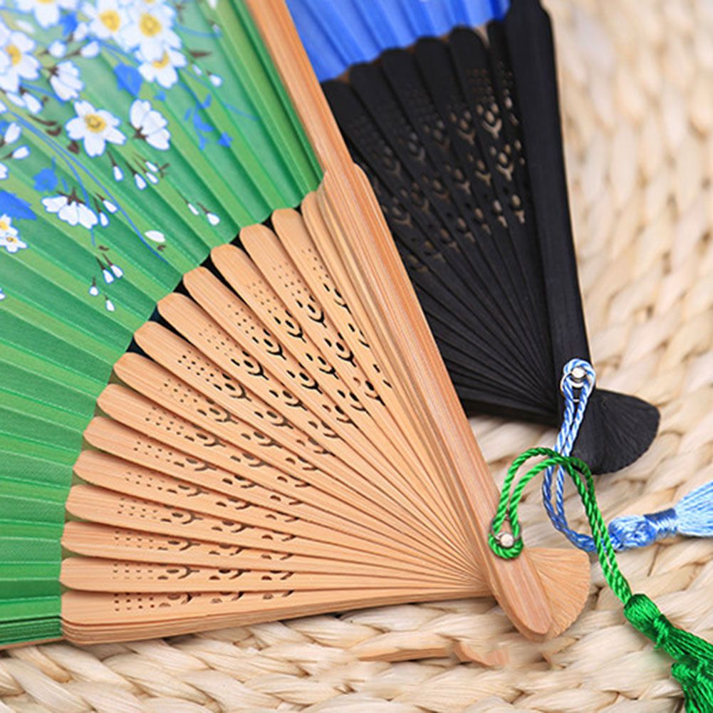 Flowers HKS99 Pattern Girls Folding Women Bamboo Fans Butterfly For Folding Handheld Fans Tassel