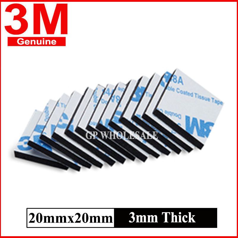 100pcs 20mmx20mm, 3mm Thick Double Sided Adhesive Black