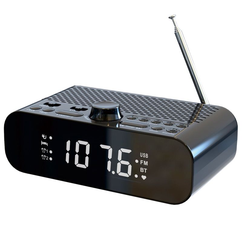 Portable FM Radio Bluetooth 5.0 Speaker MP3 Player With LED Digital Display Support U Disk Dual Alarm Clock Power-off Memory
