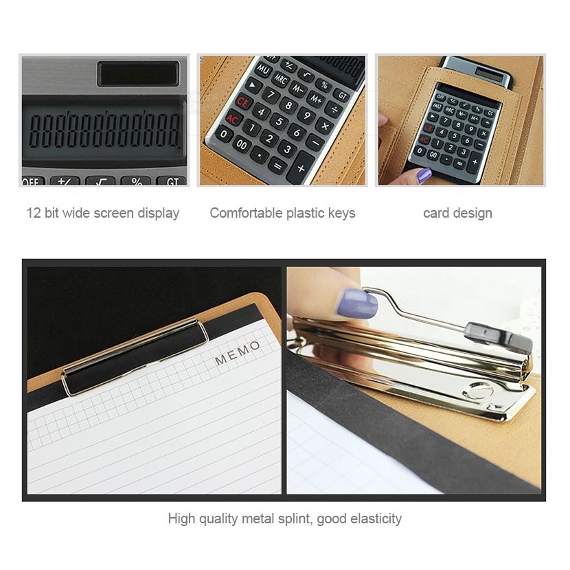 Office Supplies Business Style Leather Document Folder With 30-pages A4 Note Pad And Calculator(Brown)