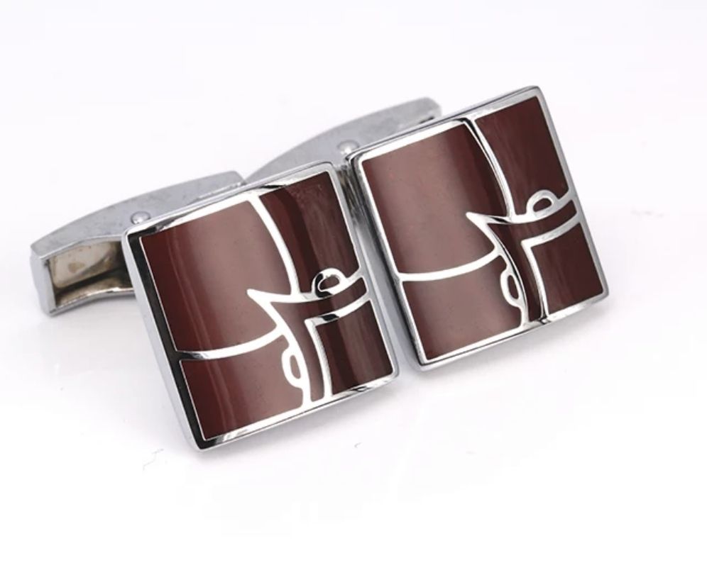 Men's Silver And Brown Cufflinks -Gift