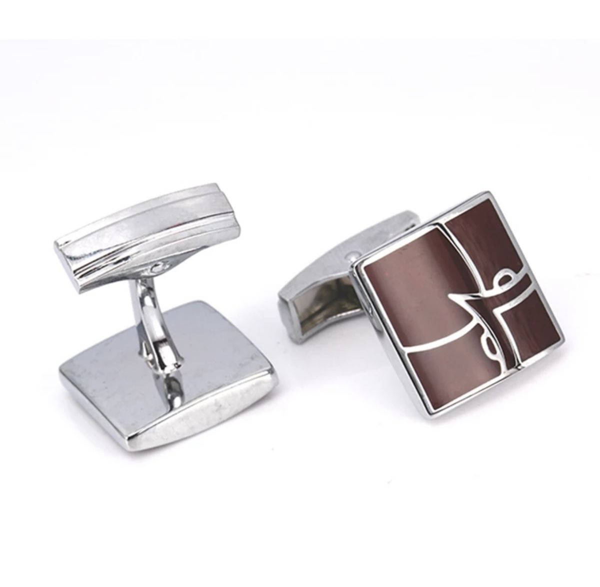 Men's Silver And Brown Cufflinks -Gift