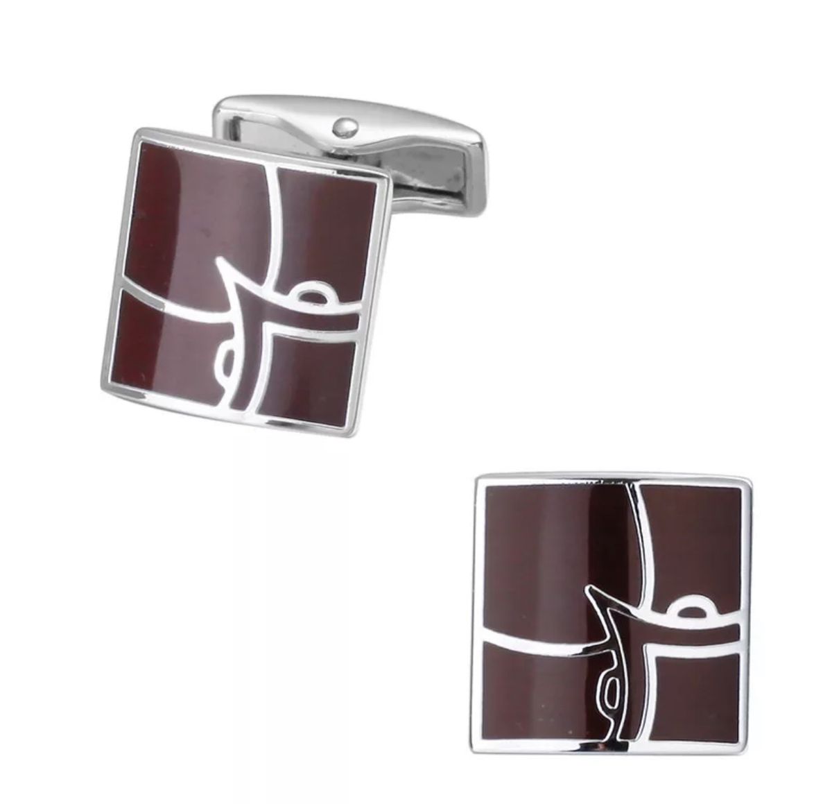 Men's Silver And Brown Cufflinks -Gift