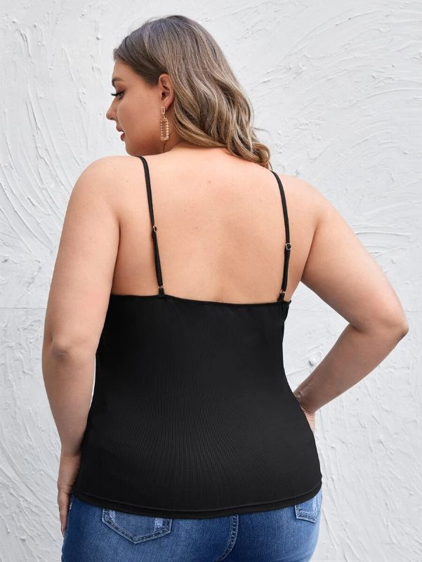 Ladies Plus Size Spaghetti Strap Contrast Lace Camisole Top