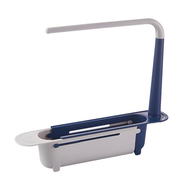 Kitchen sink drain rack retractable supplies storage artifact space-saving multi-functional water filter rack drain basket blue