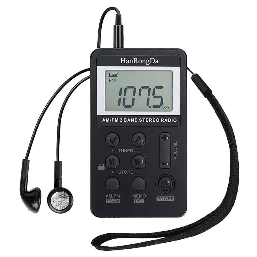 Pocket Small Radio Personal AM FM Portable Digital Tuning Transistor Radios With Earphones And Yard For Walking Jogging Black
