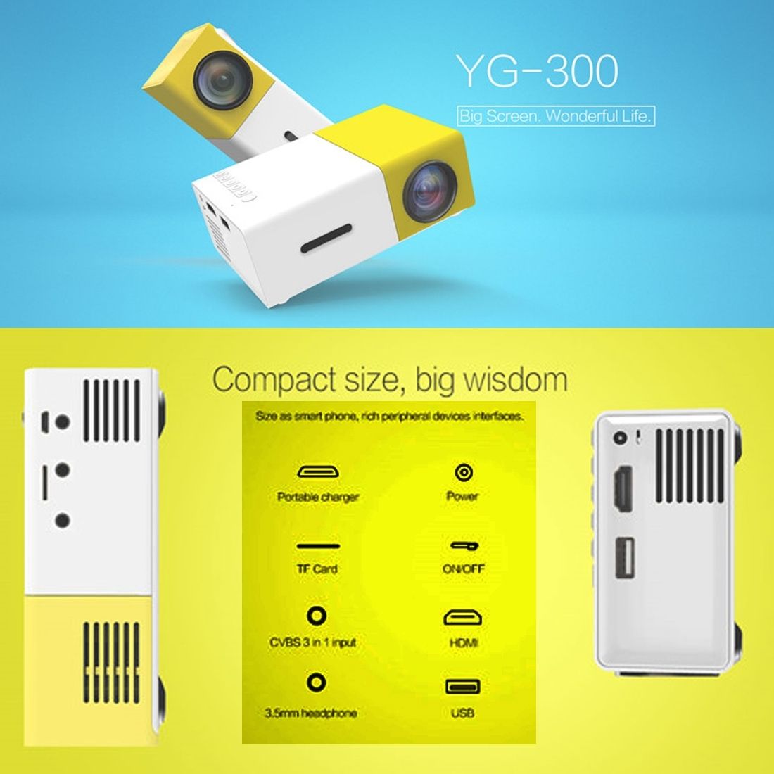 YG300 400LM Portable Mini Home Theater LED Projector With Remote Controller, Support HDMI, AV, SD, USB Interfaces(Black)