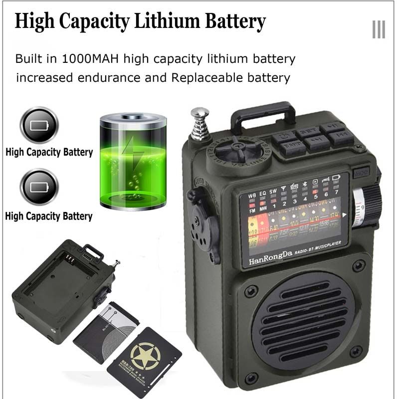 Portable Mini FM/SW/MW Radio Bluetooth 5.0 Full Band Handheld Rechargeable Speaker Recorder Sleep Time Support TF Card Play