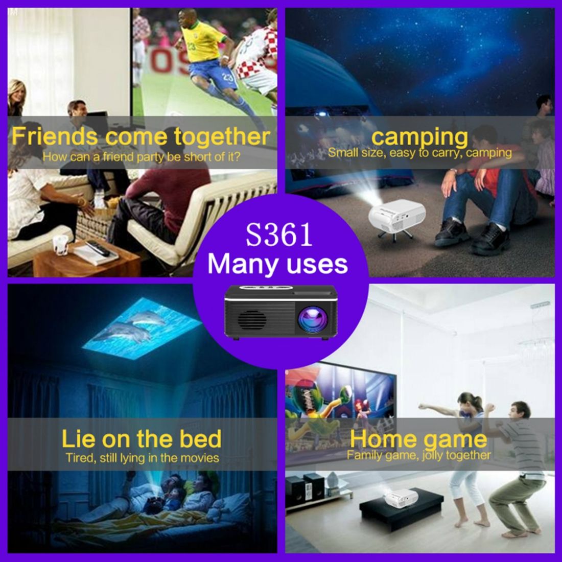 S361 80 Lumens 320 X 240 Pixel Portable Mini Projector, Support 1080P, UK Plug(White)