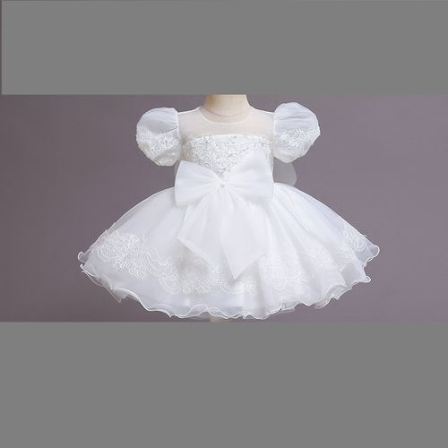 Freya Baby Girl Lush Christening Baptism Puff Gown - WHITE