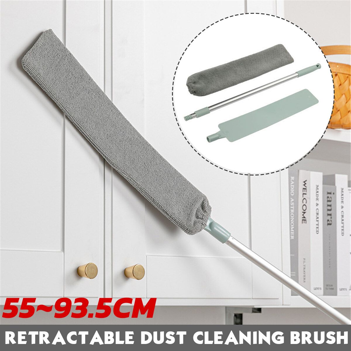 Long Dust Brush Handle Mop Reusable Microfibre Duster Sweeping Brush Non-woven Cleaning 1Pcs Replacement Cloth