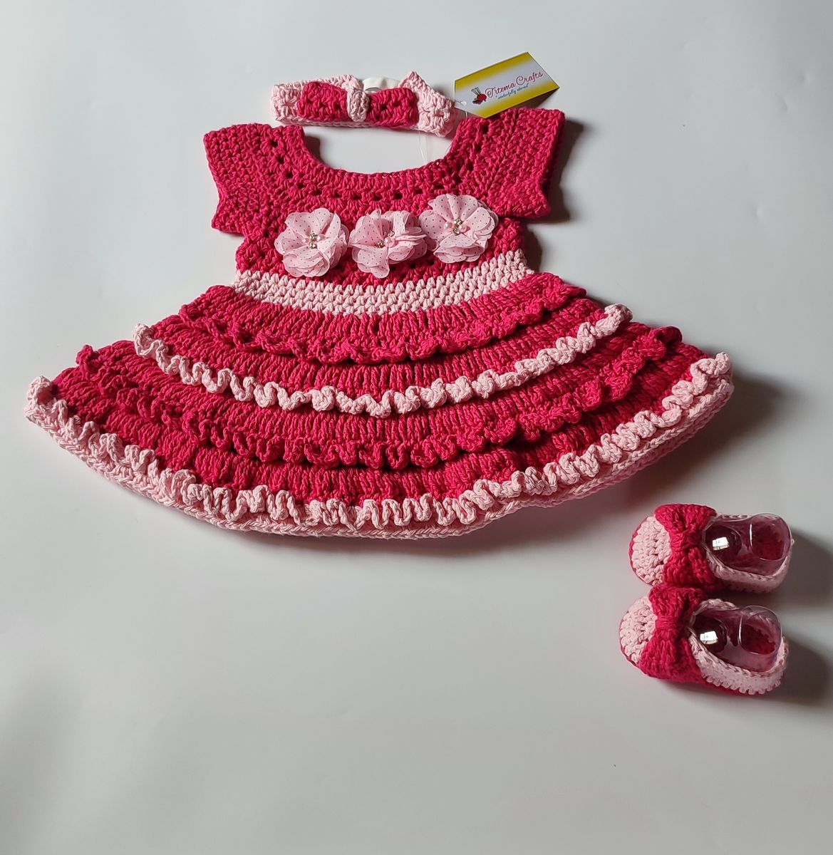 Adelia Crochet Baby Dress Set (Fuchsia Pink)