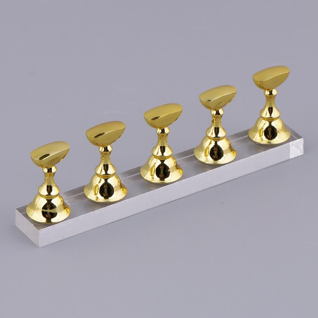 5Pcs   Acrylic   False   Nail   Tips   Practice   Display   Golden