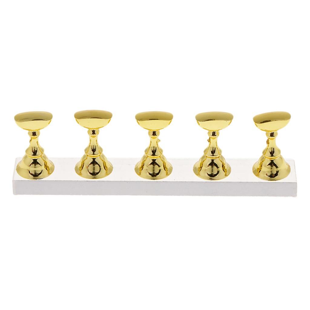 5Pcs   Acrylic   False   Nail   Tips   Practice   Display   Golden
