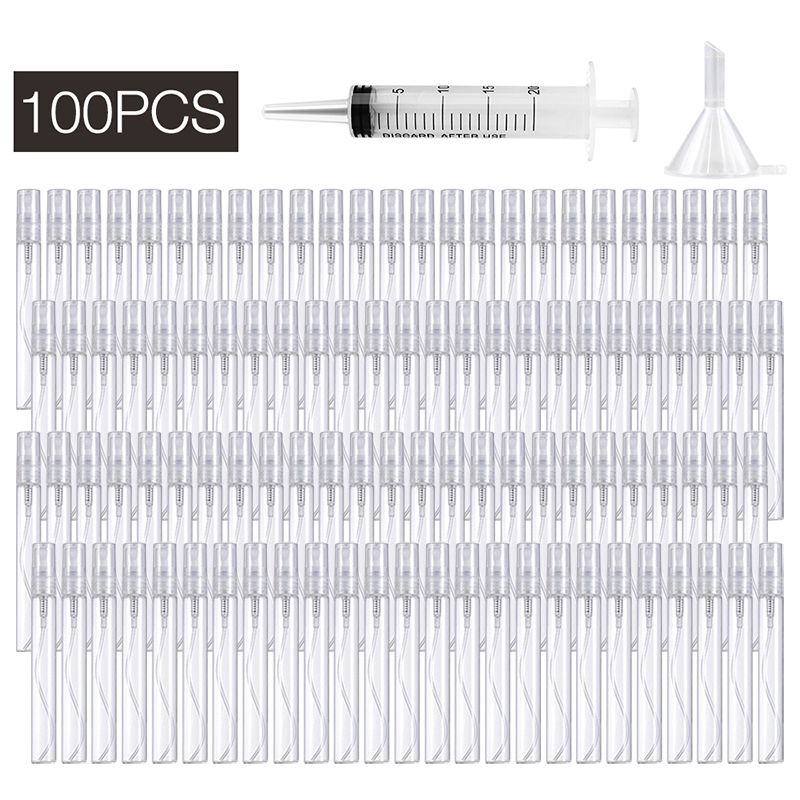 2/3/5ml Mini Plastic Spray Bottle Refillable Oil Bottles Atomizer Mini Protable Cosmetics Container With Syringe(#100pcs)