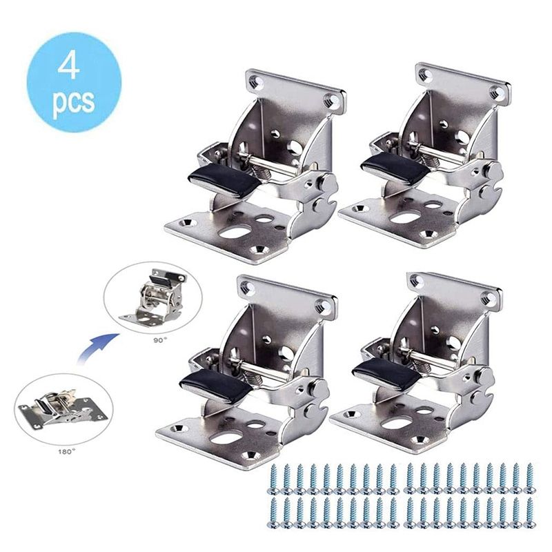4 Pcs Foldable Bracket-Folding Foot Hinge Bracket, Self-Locking Hinge Hardware With Screw Lock Extension For Table Legs