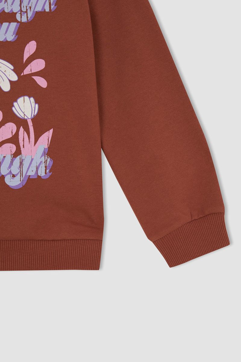 Girl Knitted Regular Fit Crew Neck Sweat Shirt - Brown
