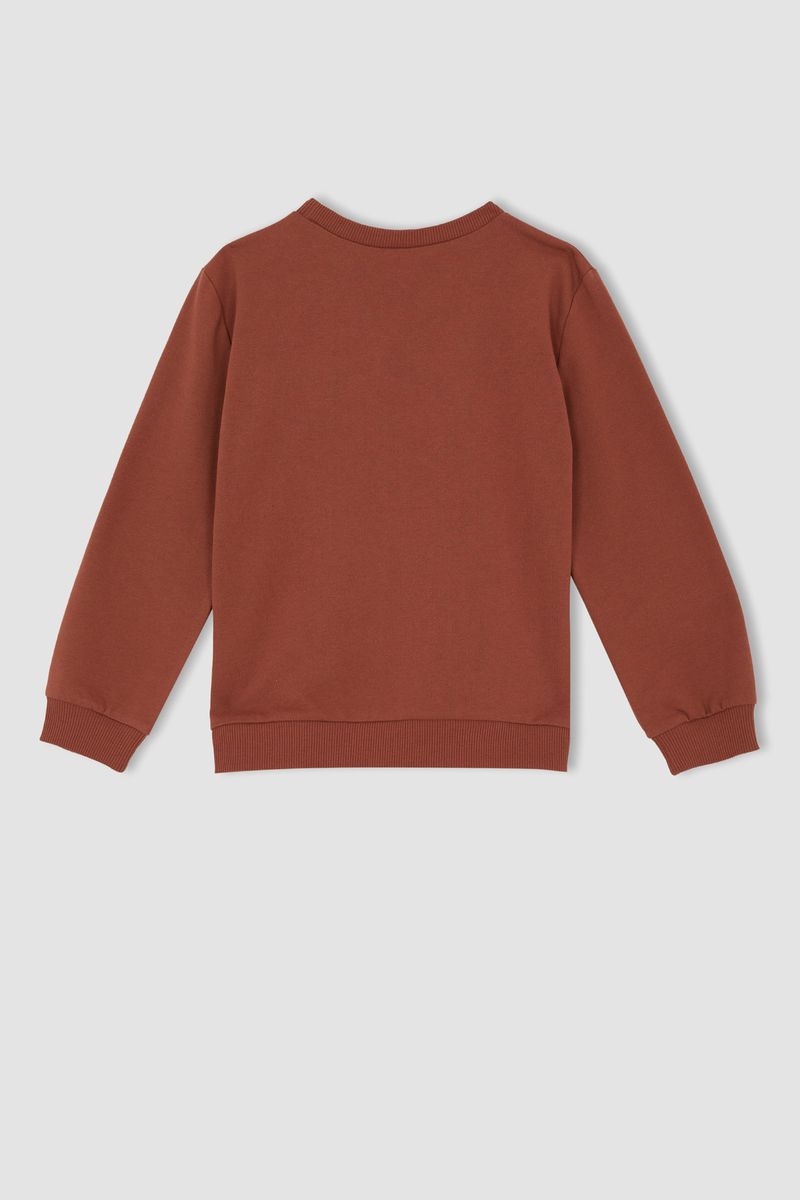 Girl Knitted Regular Fit Crew Neck Sweat Shirt - Brown