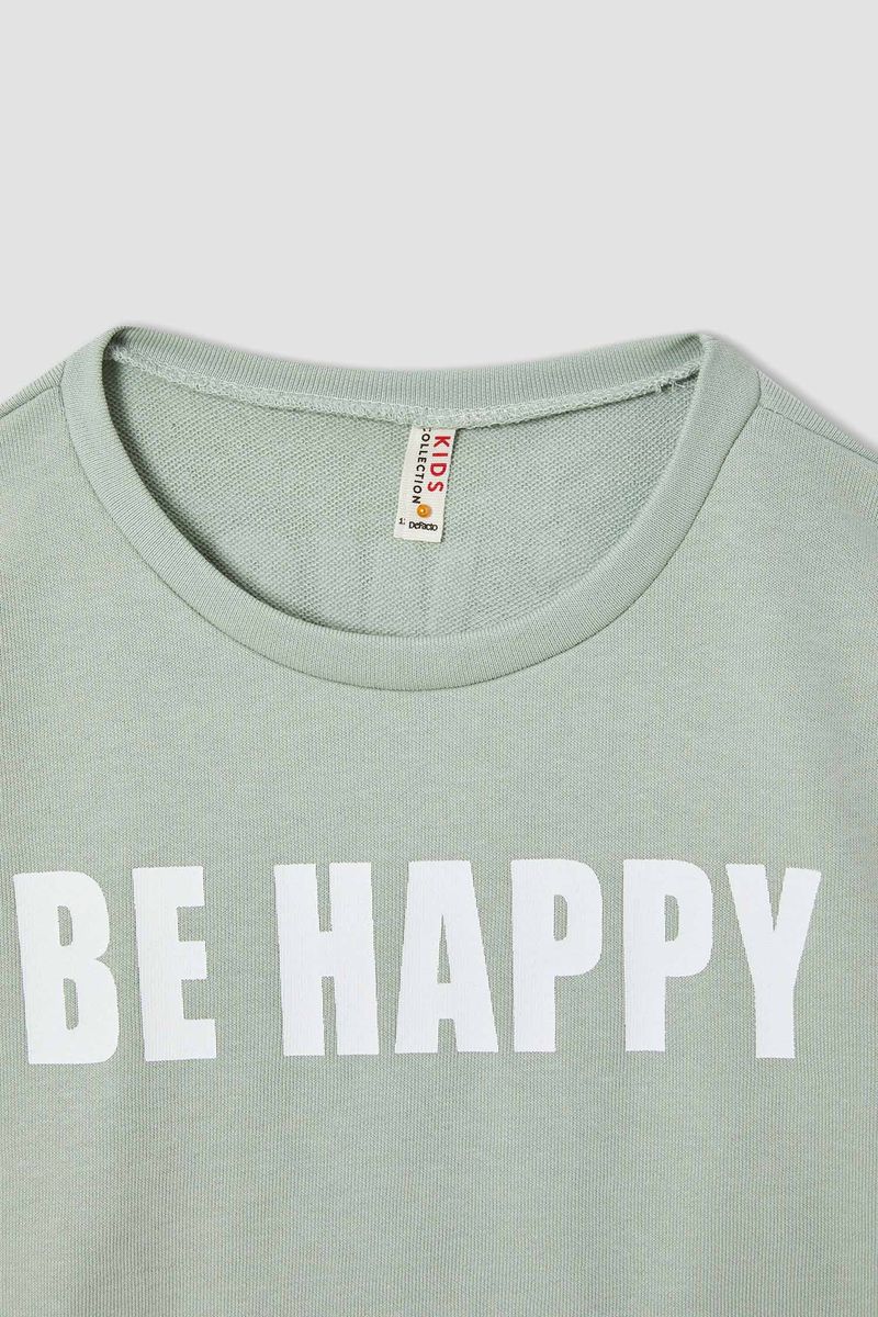 Girl Regular Fit Crew Neck Knitted Sweat Shirt - Turquoise