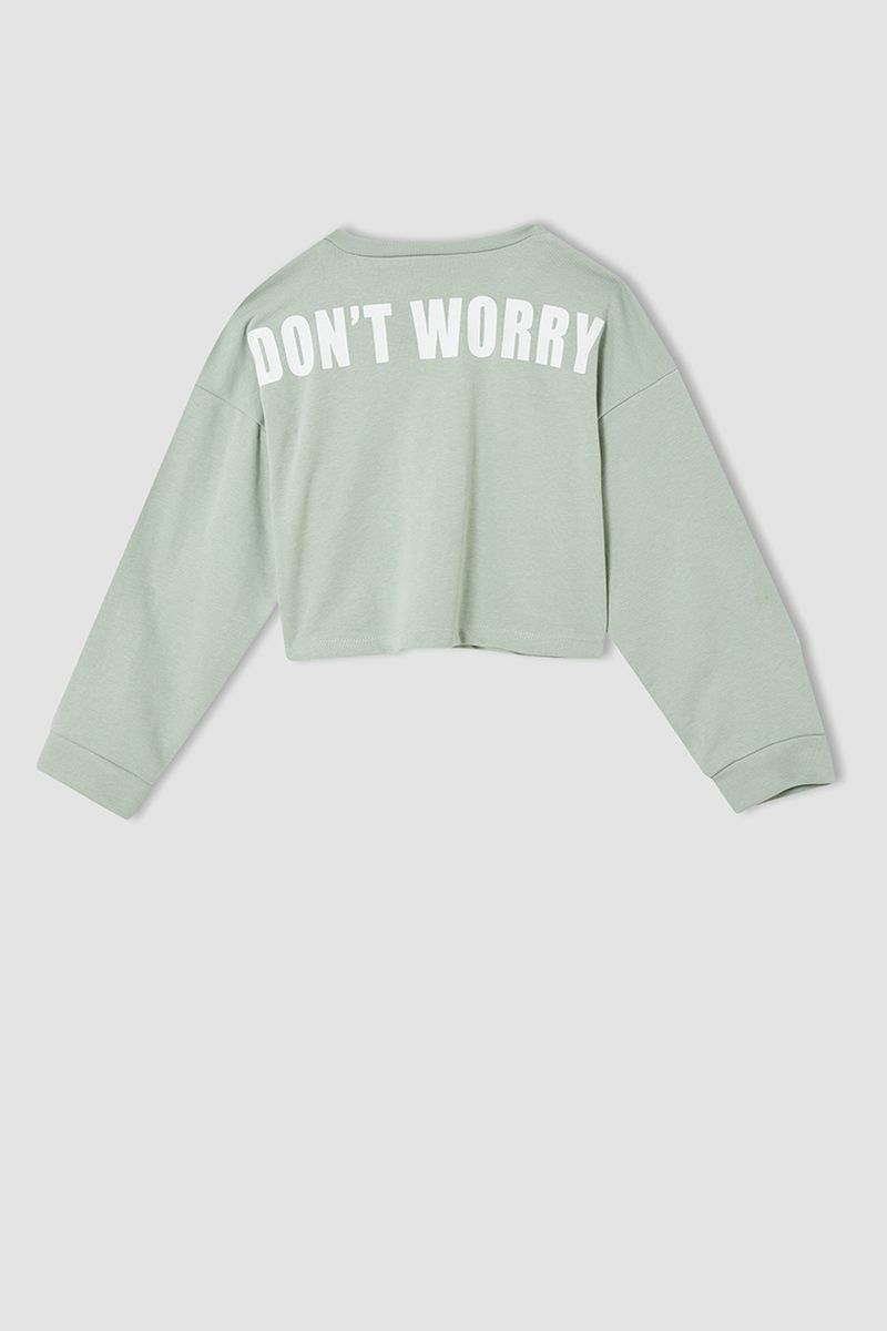 Girl Regular Fit Crew Neck Knitted Sweat Shirt - Turquoise
