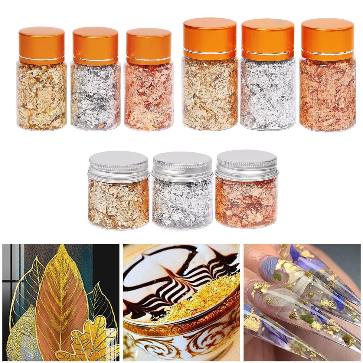 3 Bottles Golden Foil Flakes Gilding Flakes Made of Tinfoil for Metallic Foil Flakes for Nails DIY Painting Crafts Slime and Resin Jewelry Making Gold Silver Copper Colors XB01