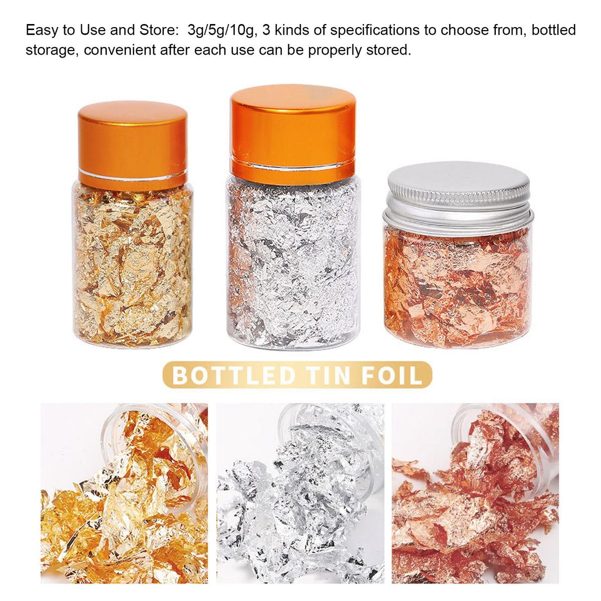 3 Bottles Golden Foil Flakes Gilding Flakes Made of Tinfoil for Metallic Foil Flakes for Nails DIY Painting Crafts Slime and Resin Jewelry Making Gold Silver Copper Colors XB01