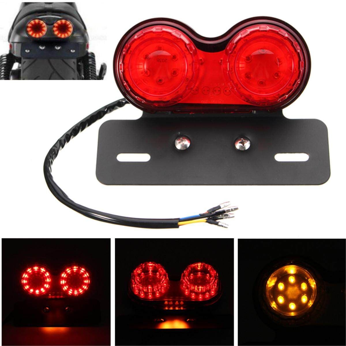 Motorcycle LED Twin Dual Tail Turn Signal Brake Plate Integrated Light