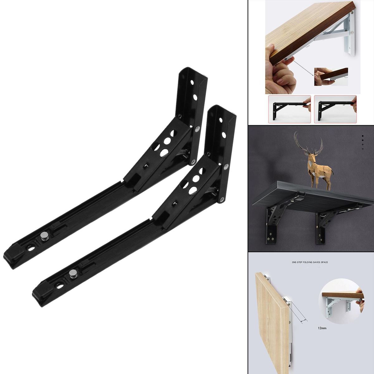 Triangle Folding Angle Bracket Shelf Bracket DIY For 14in Black
