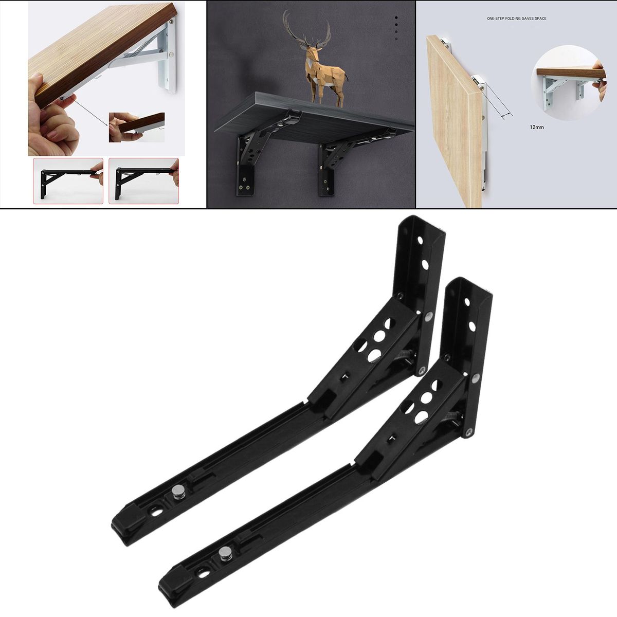 Triangle Folding Angle Bracket Shelf Bracket DIY For 14in Black