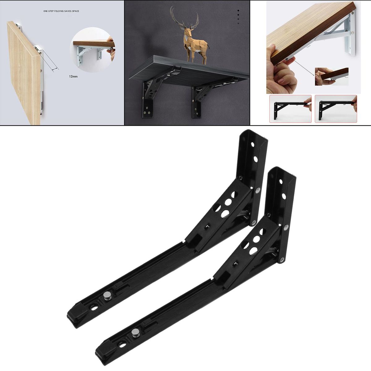 Triangle Folding Angle Bracket Shelf Bracket DIY For 14in Black